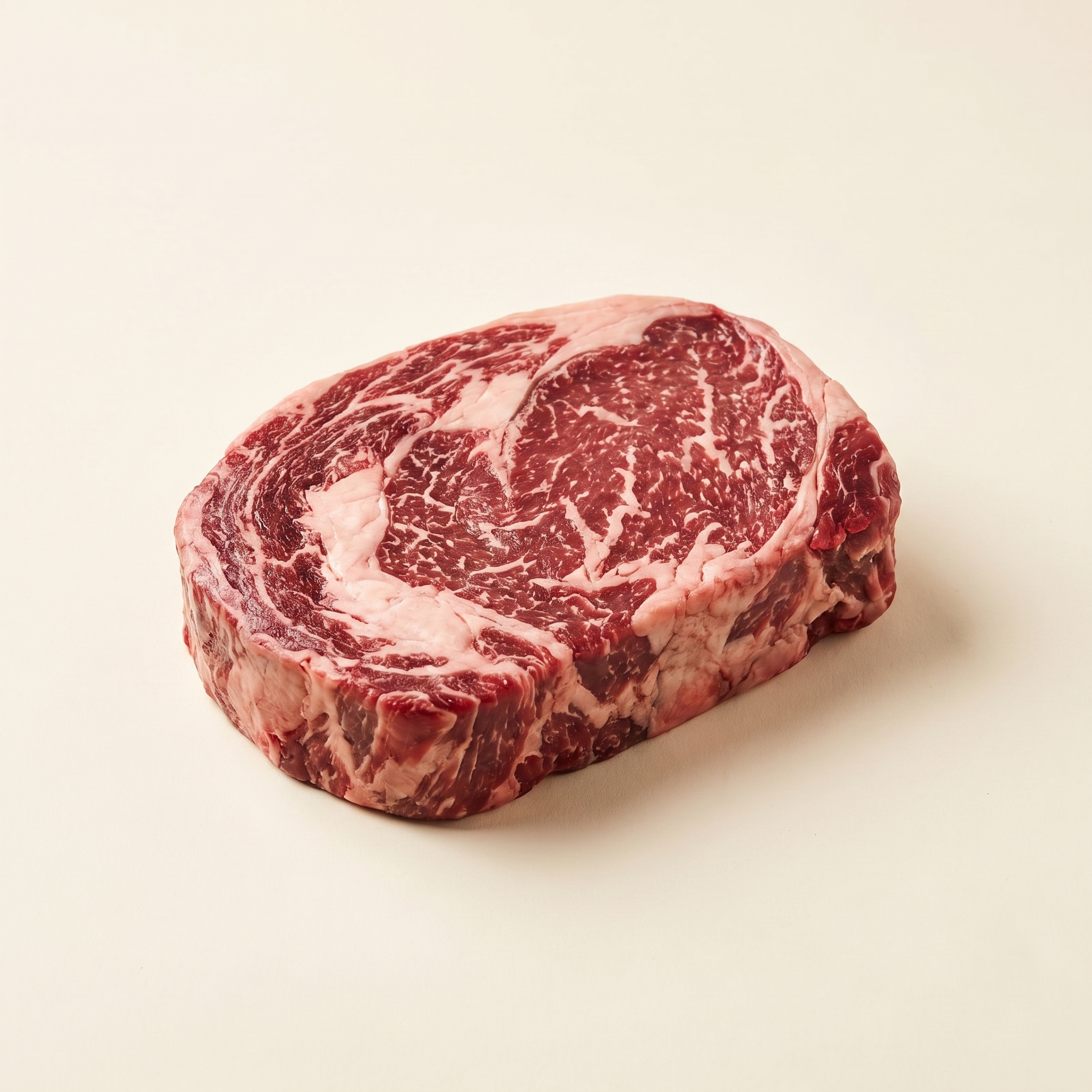 Raw marbled ribeye steak — Alberta grass-fed beef