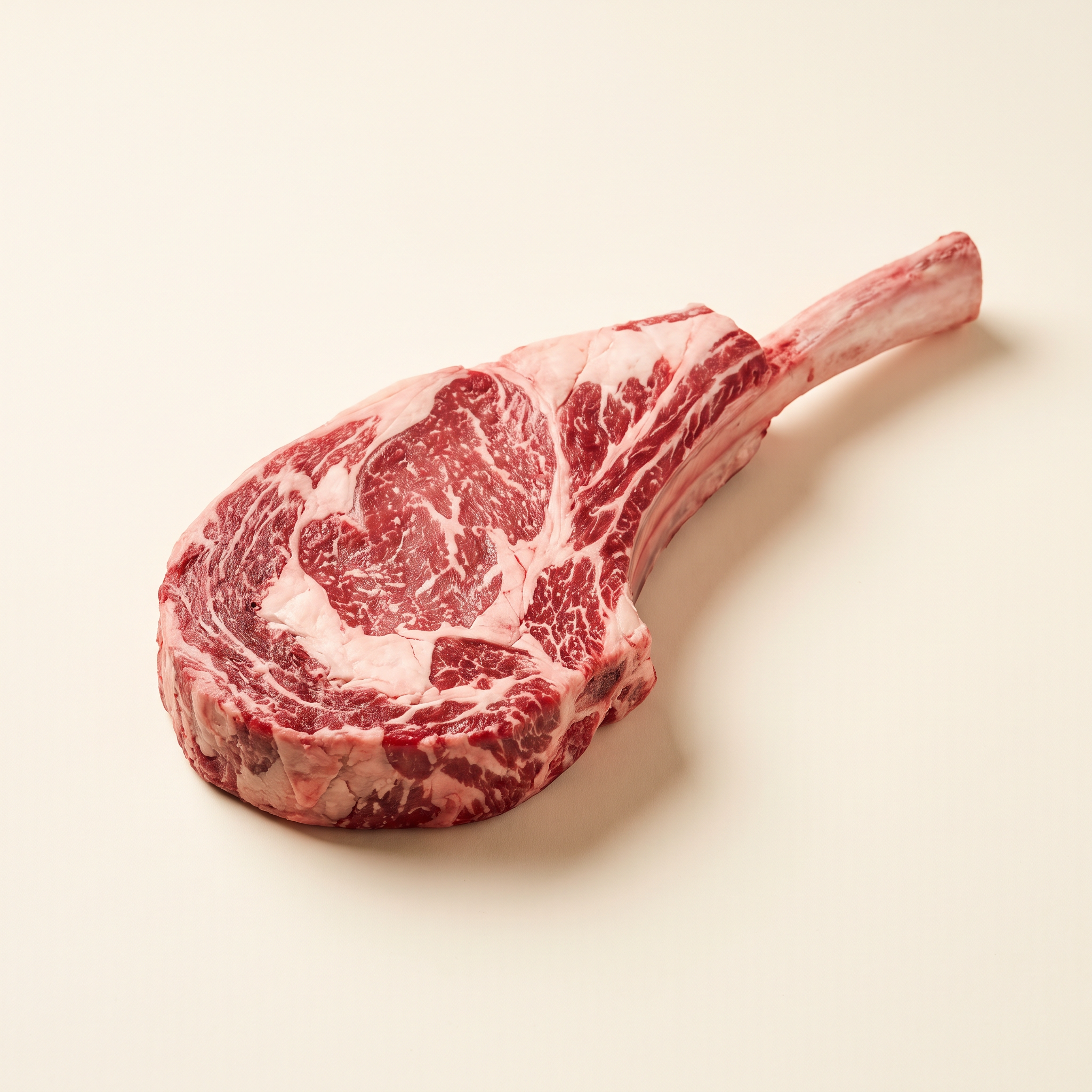 Raw tomahawk ribeye steak — Alberta grass-fed beef
