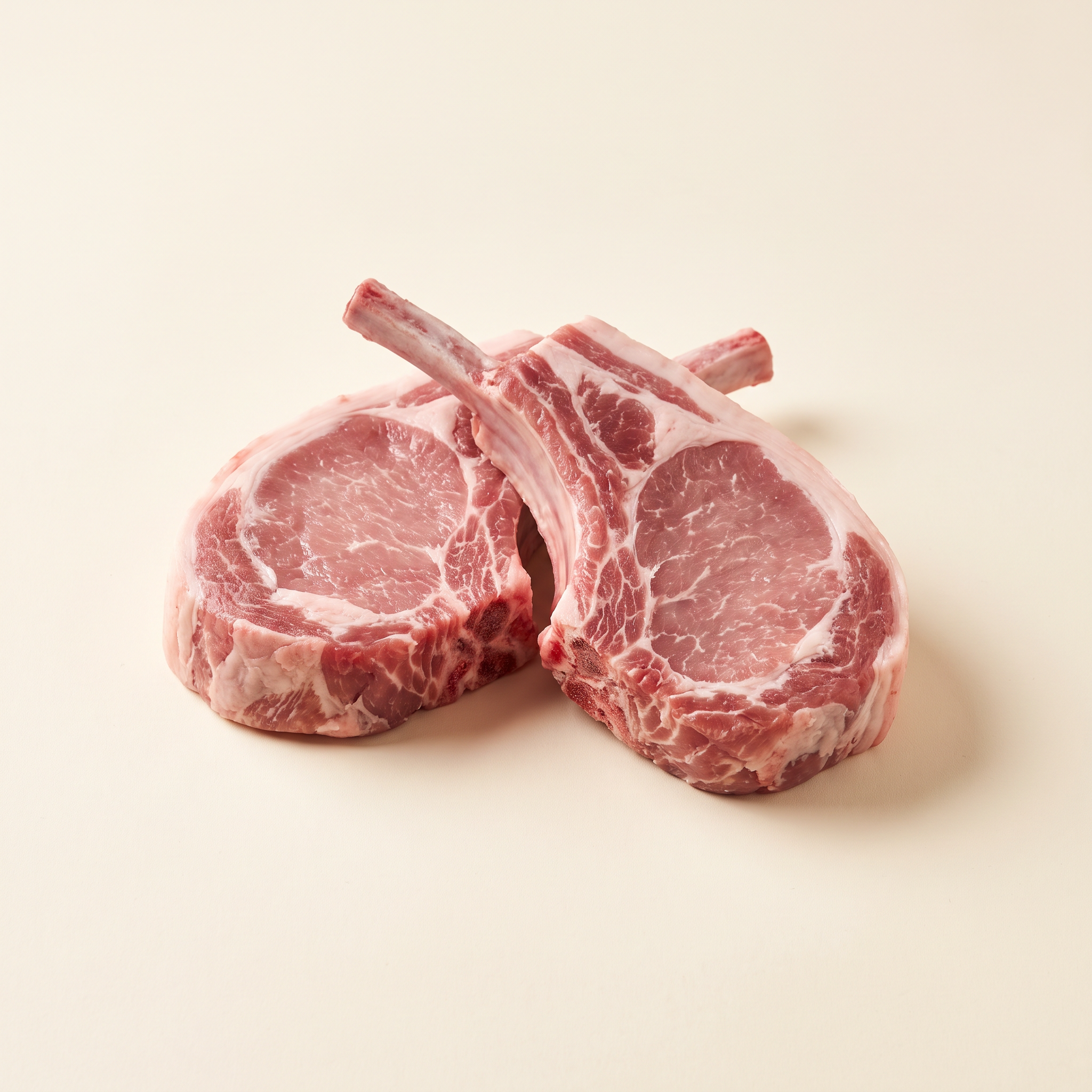 Raw frenched pork chops