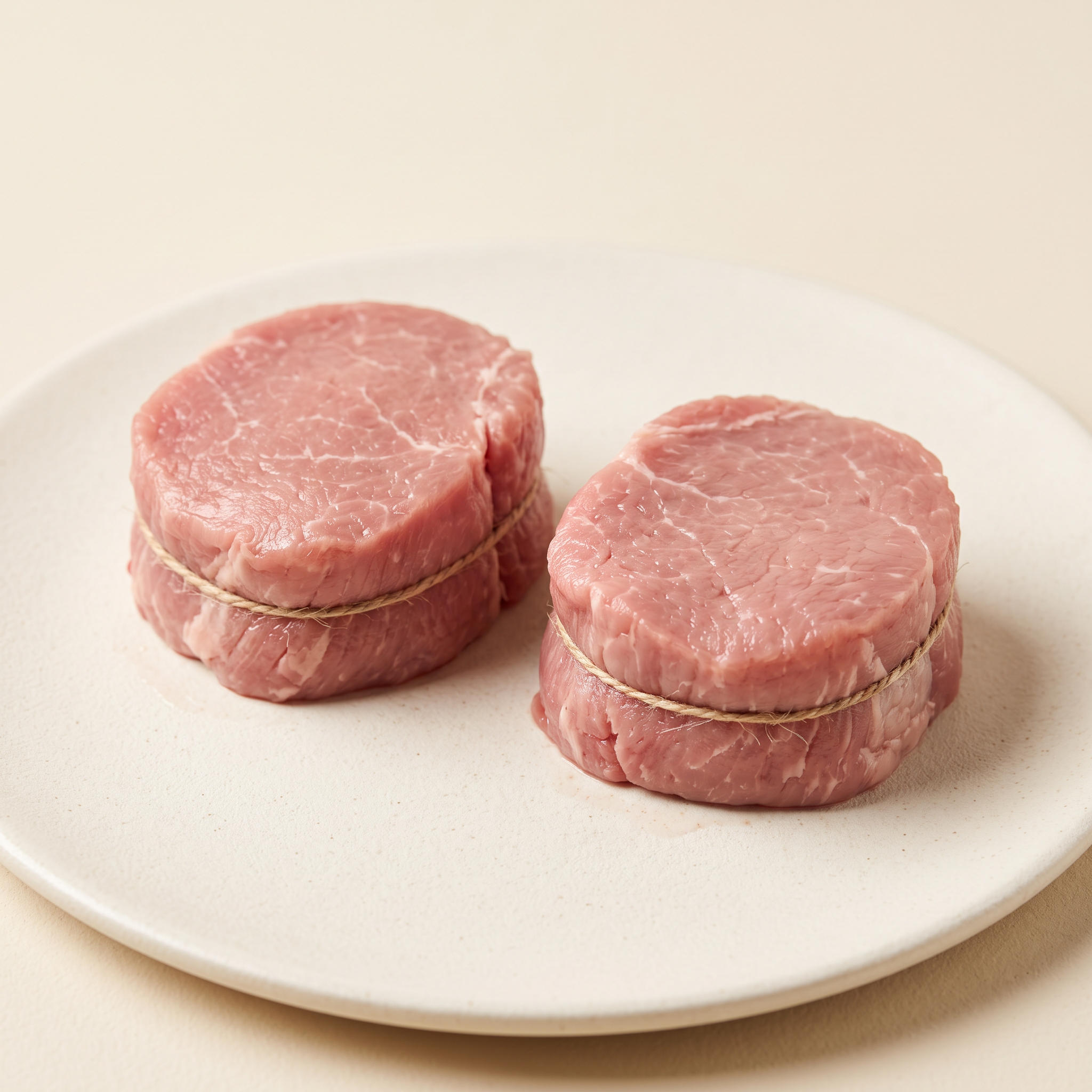 Raw veal tournedos medallions