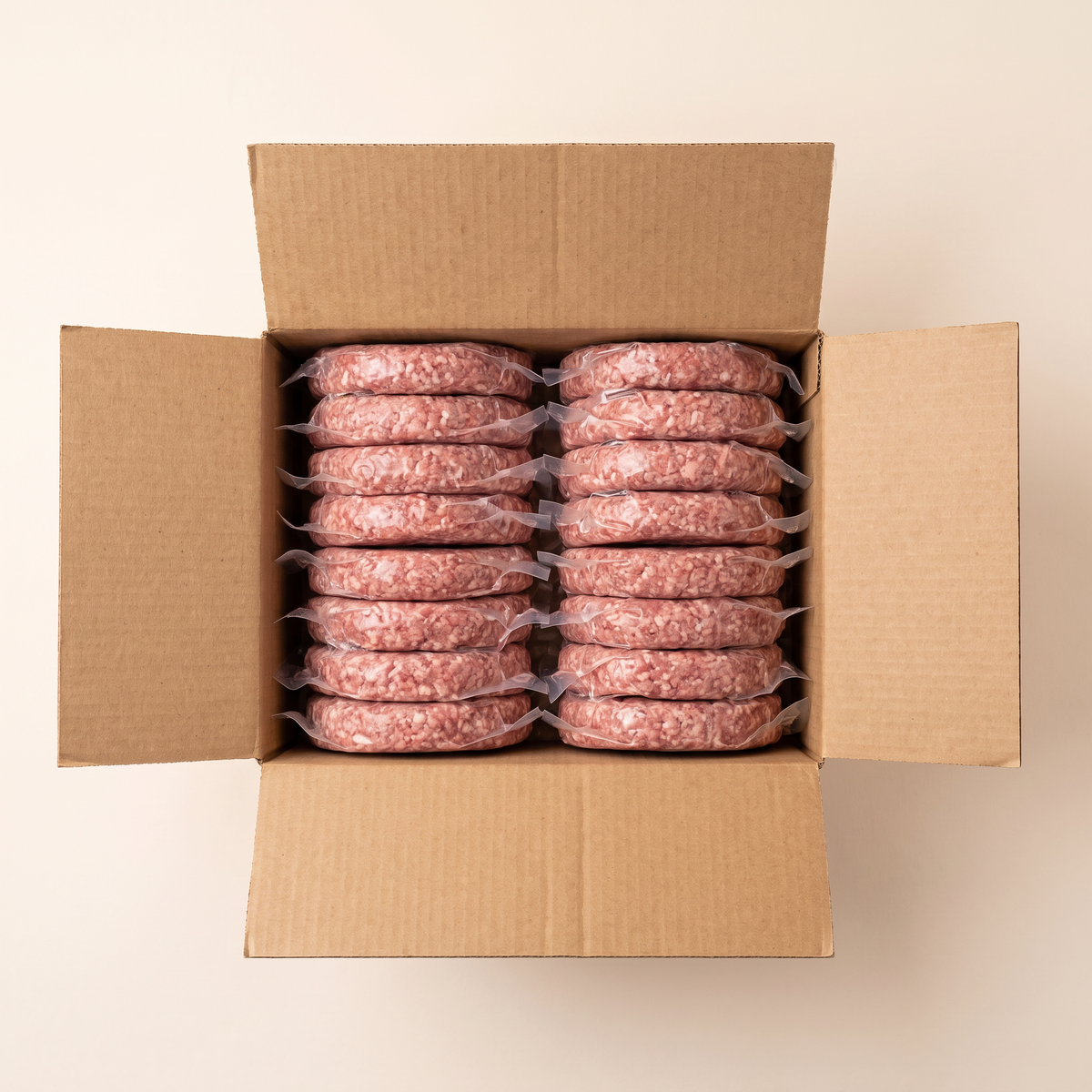 Full box — vacuum-sealed portions of kobe burgers