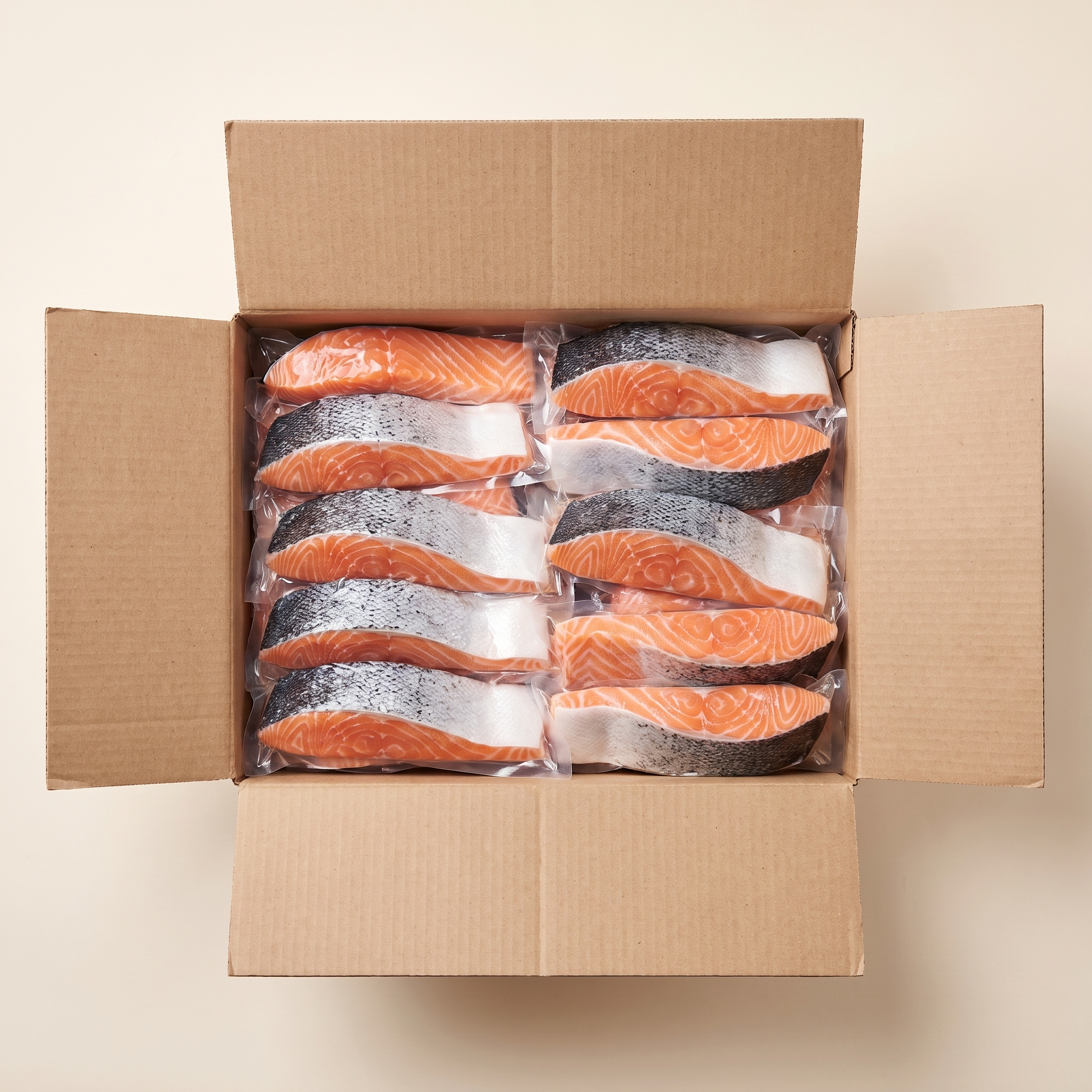 Full box — vacuum-sealed portions of wild salmon fillets