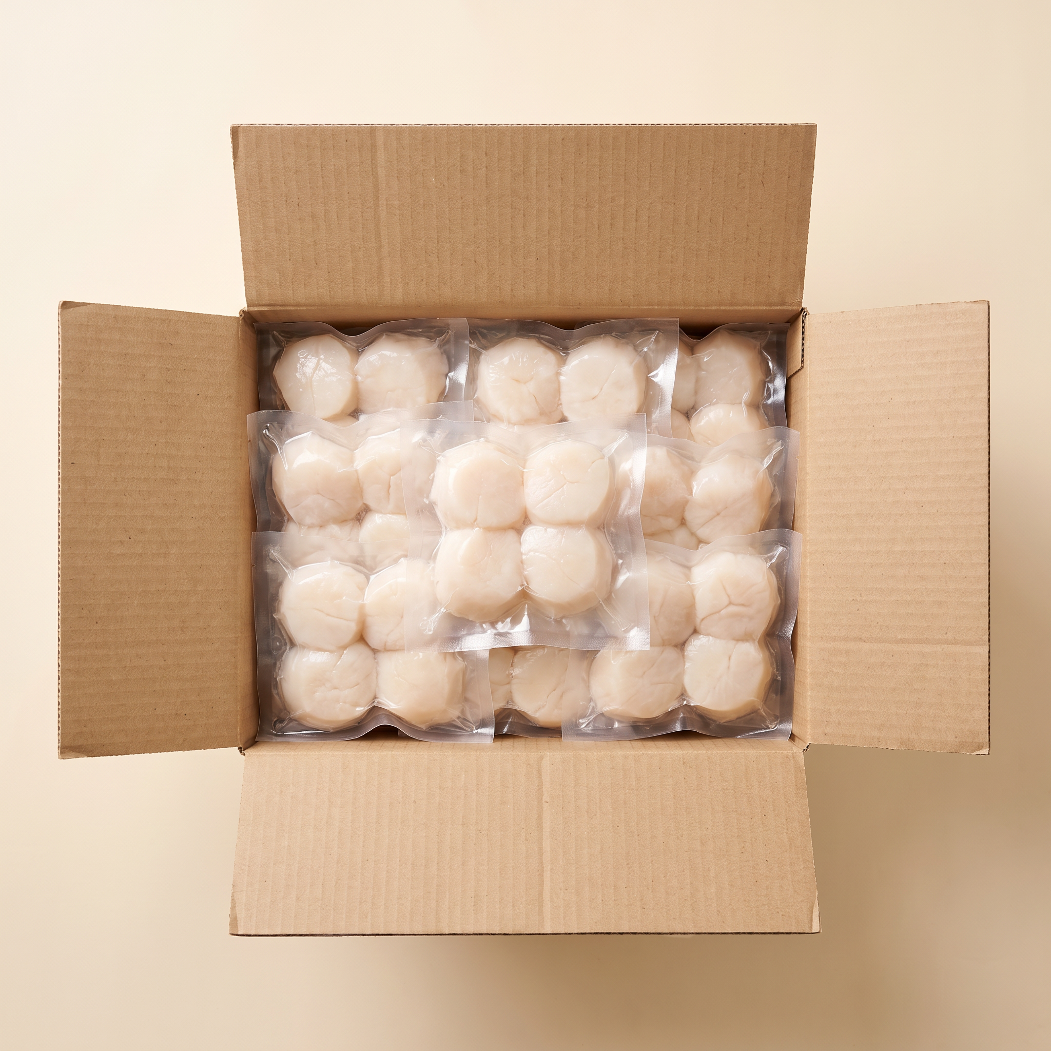 Full box — vacuum-sealed portions of scallops xxl