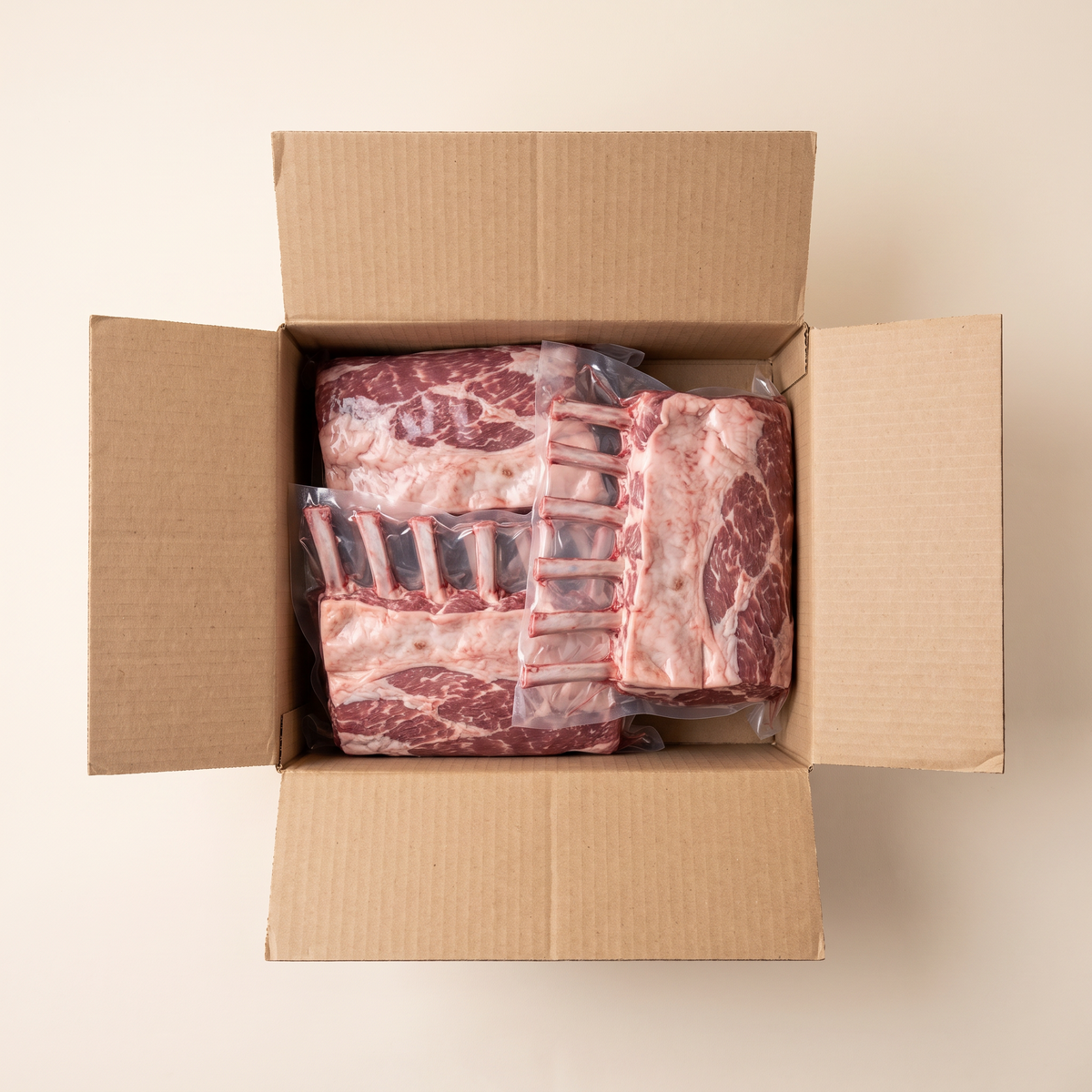 Full box — vacuum-sealed portions of rack of lamb