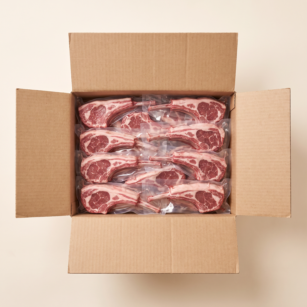 Full box — vacuum-sealed portions of lamb chops