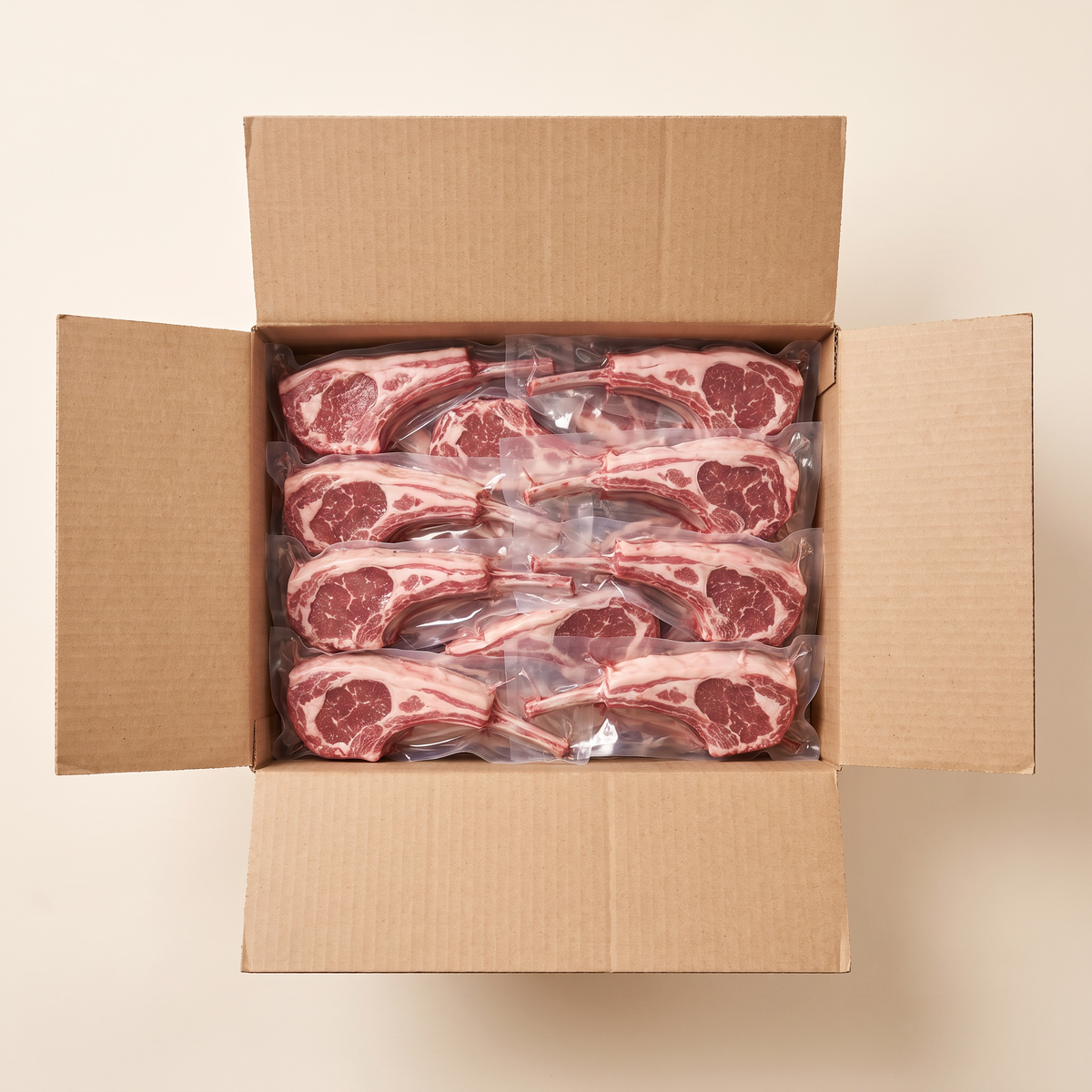 Full box — vacuum-sealed portions of lamb chops